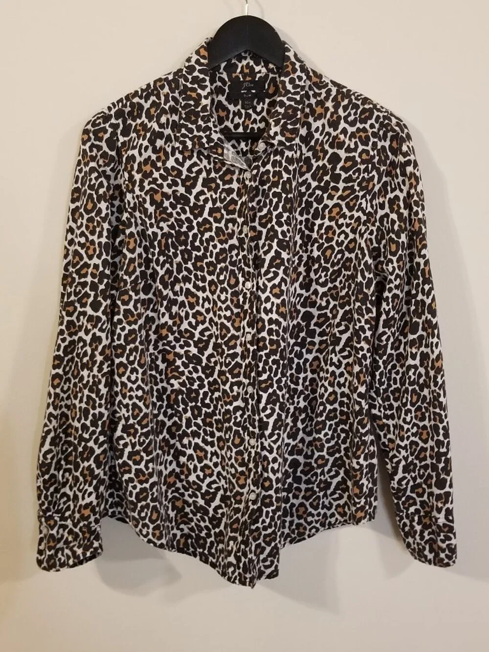 J. Crew 10 Tall – Linen Blend Leopard Print Button Down – Slim Fit